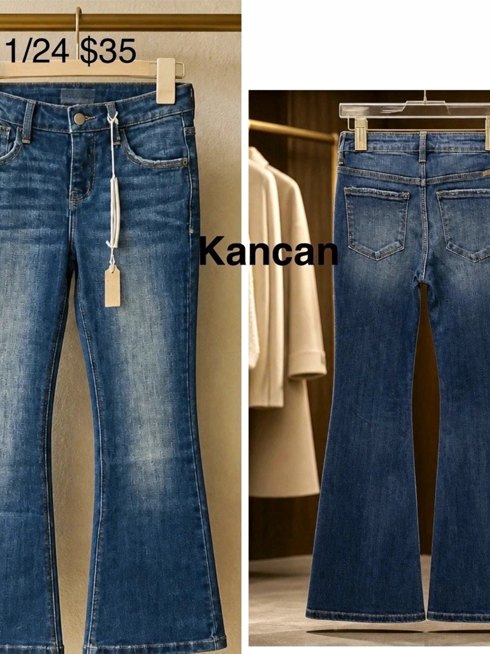 KanCan Women's Blue Medium Wash Slim Flare Mid Rise 5-Pocket Denim Jeans